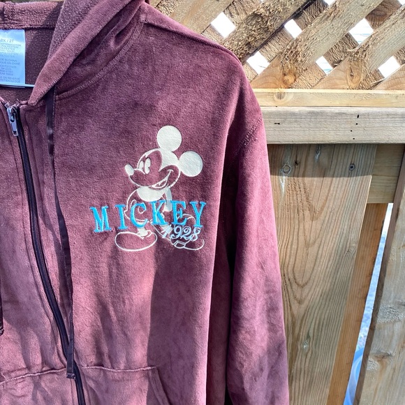 VTG Velour Mickey Mouse Womens 1928 Brown Long Sleeve  Zipper Sweater Size: 2X - Picture 2 of 8